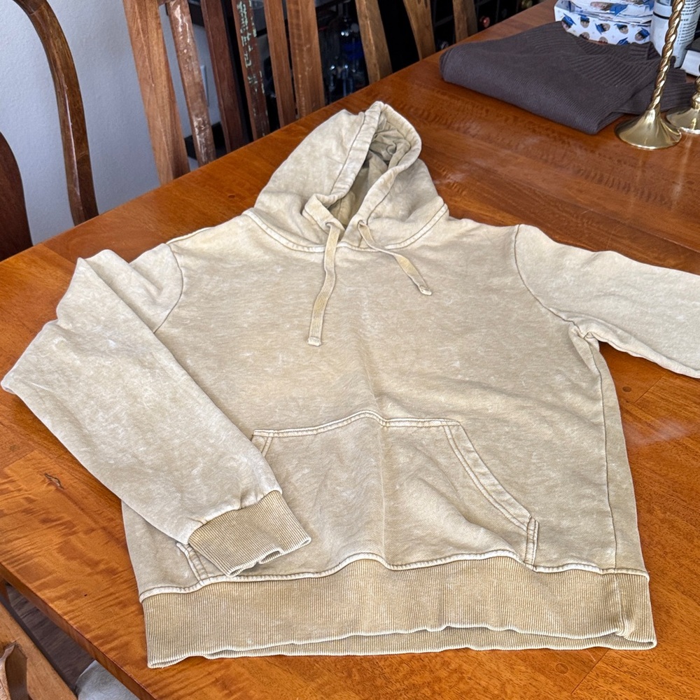 RSQ Men's Washed Beige Hooded Pullover Sweatshirt